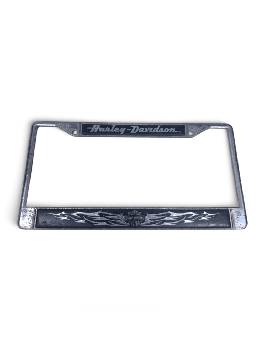 Vintage Y2K Harley-Davidson Tribal Flames Bar & Shield Metal License Plate Cover
